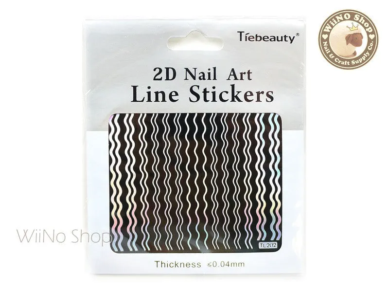 Wavy Line Silver Holographic Adhesive Nail Art Sticker - 1 pc (TL202)