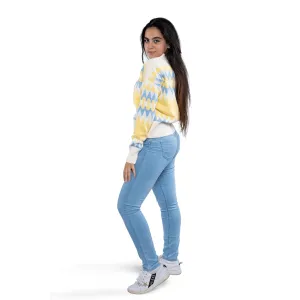 Women multicolor shapes Pullover - Yellow x Baby Blue