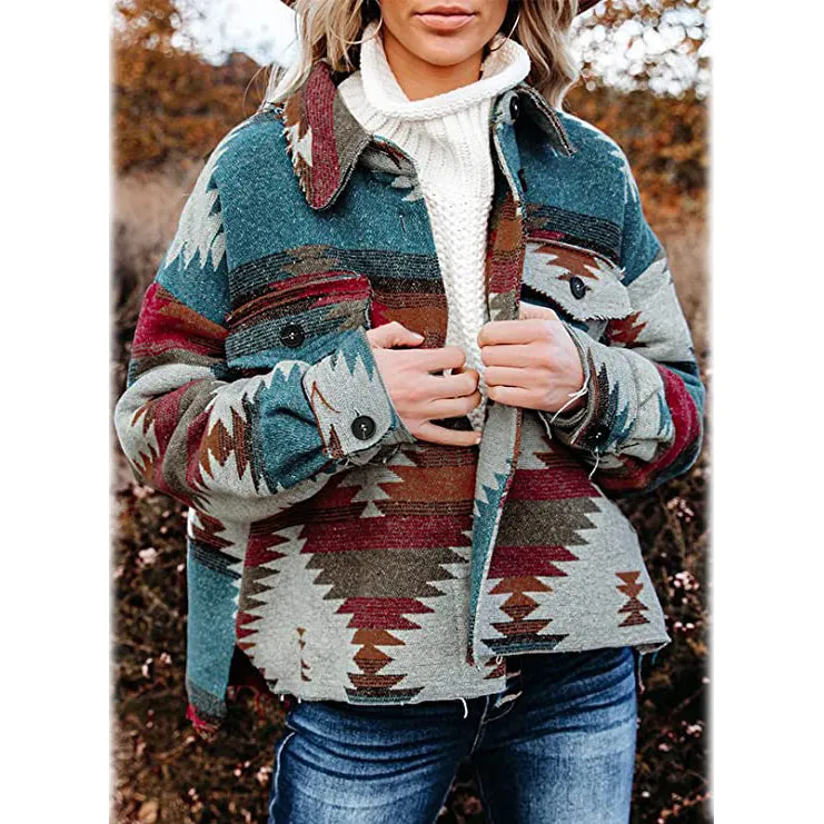 Women's Plaid Long Sleeve Button Down Collar Coat