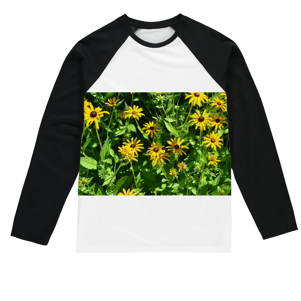 Yellow Flowers Sublimation Baseball Long Sleeve T-Shirt