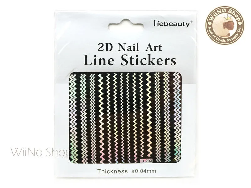 Zig Zag Line Silver Holographic Adhesive Nail Art Sticker - 1 pc (TL203)